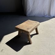 Small stool, rectangular accent stool in solid teak wabi-sabi H26.