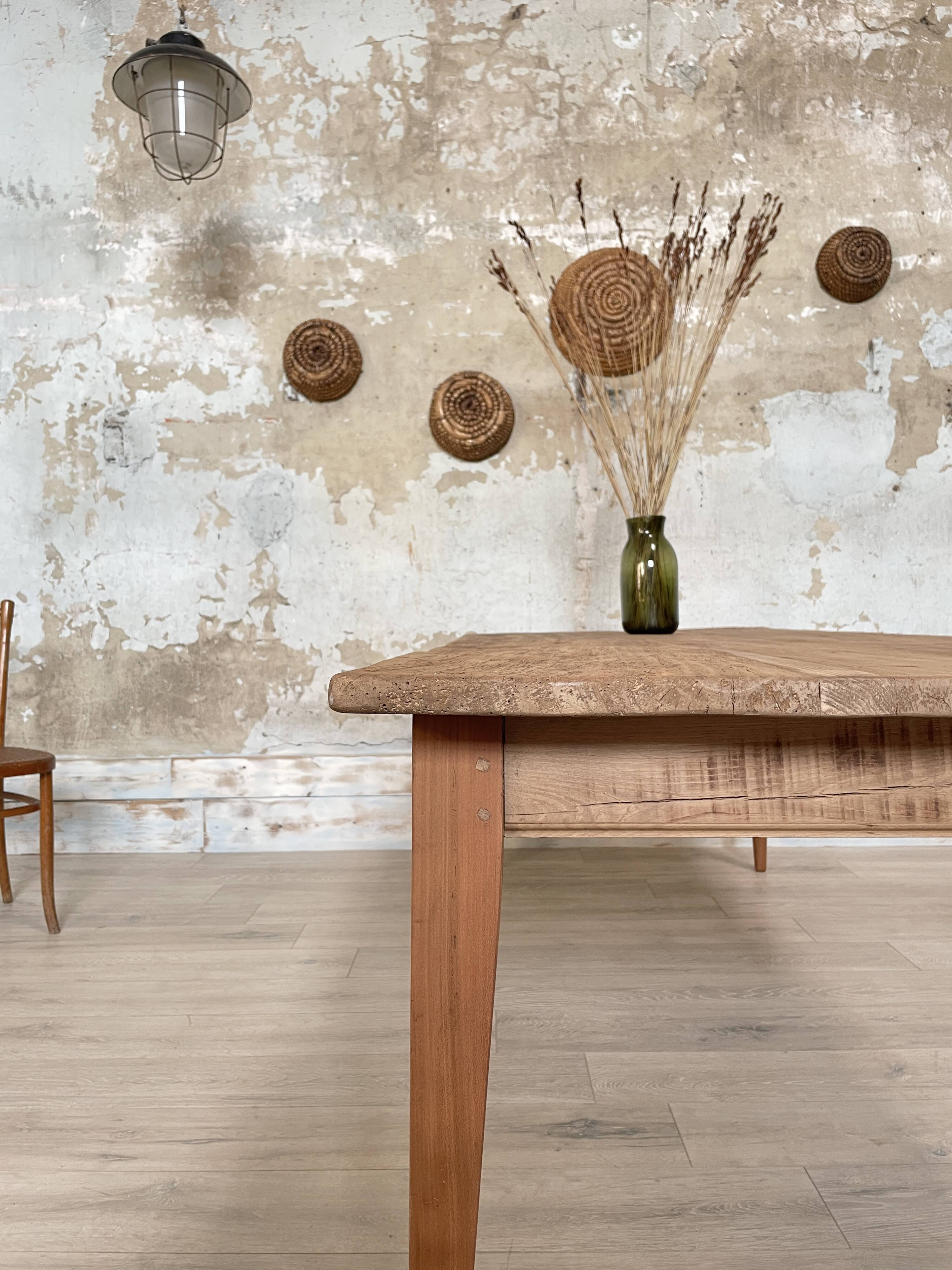 Vintage farm table with spindle legs.
