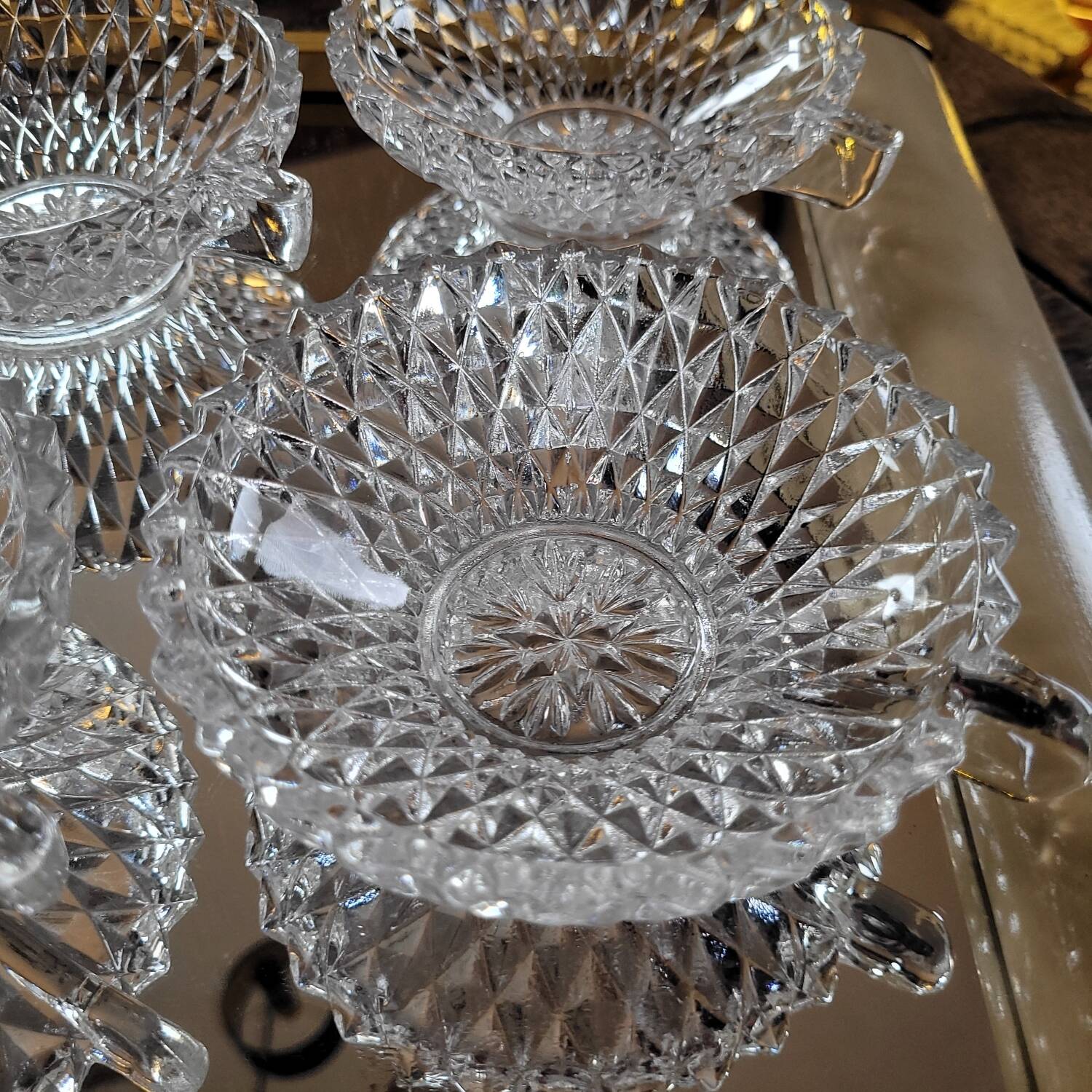 Cut Glass Dessert/Punch Bowls - Diamond Style