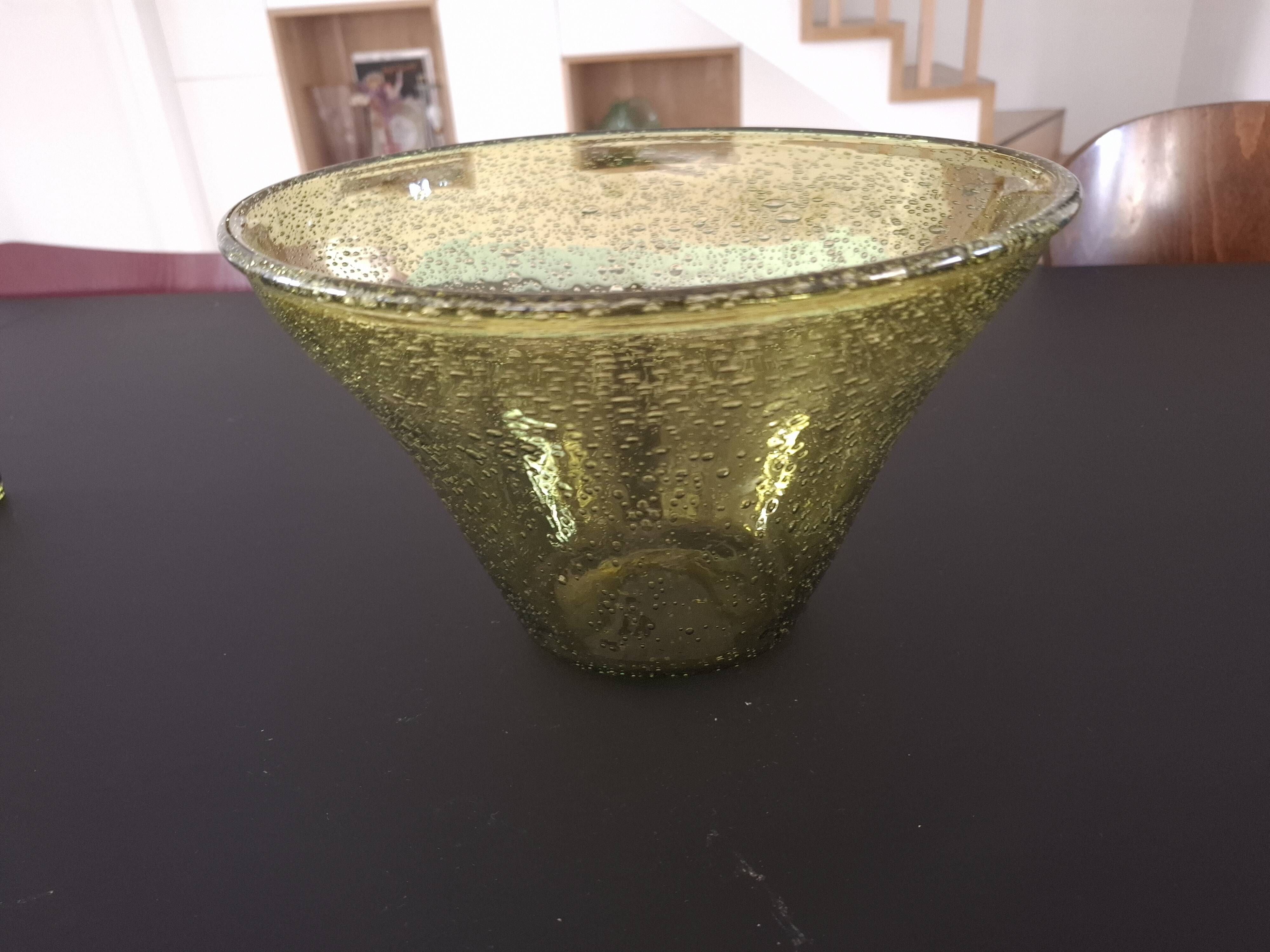 Large blown biot glass salad bowl