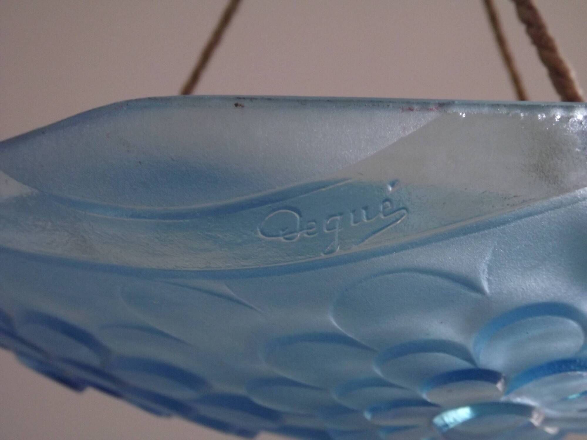 French Art Deco Degué Ice Blue Hexagonal Glass Pendant Ceiling Light