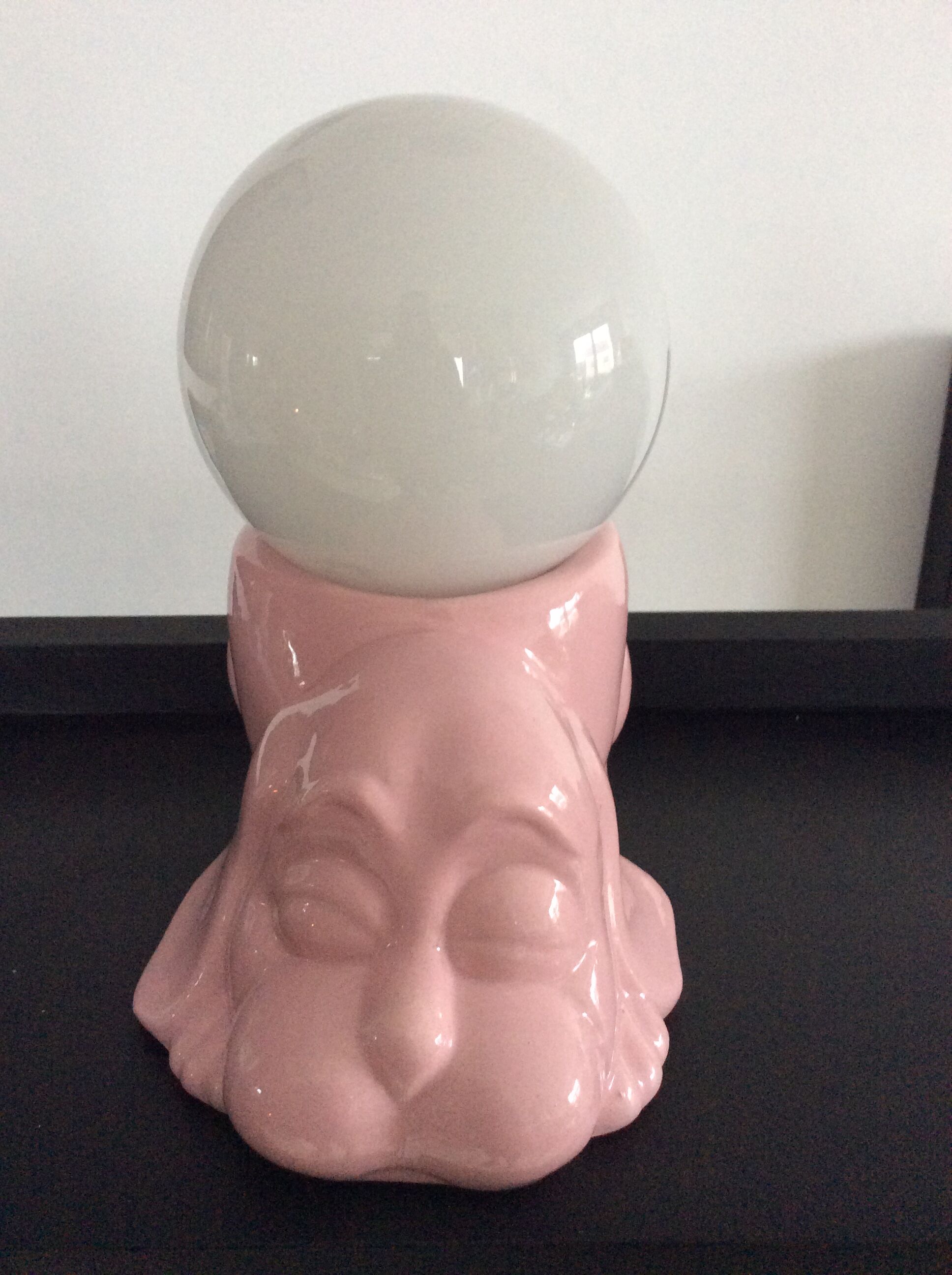 Vintage lamp dog ceramic opal globe 70s-80s