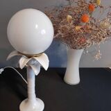 Italian white ceramic palm lamp and opaline globe