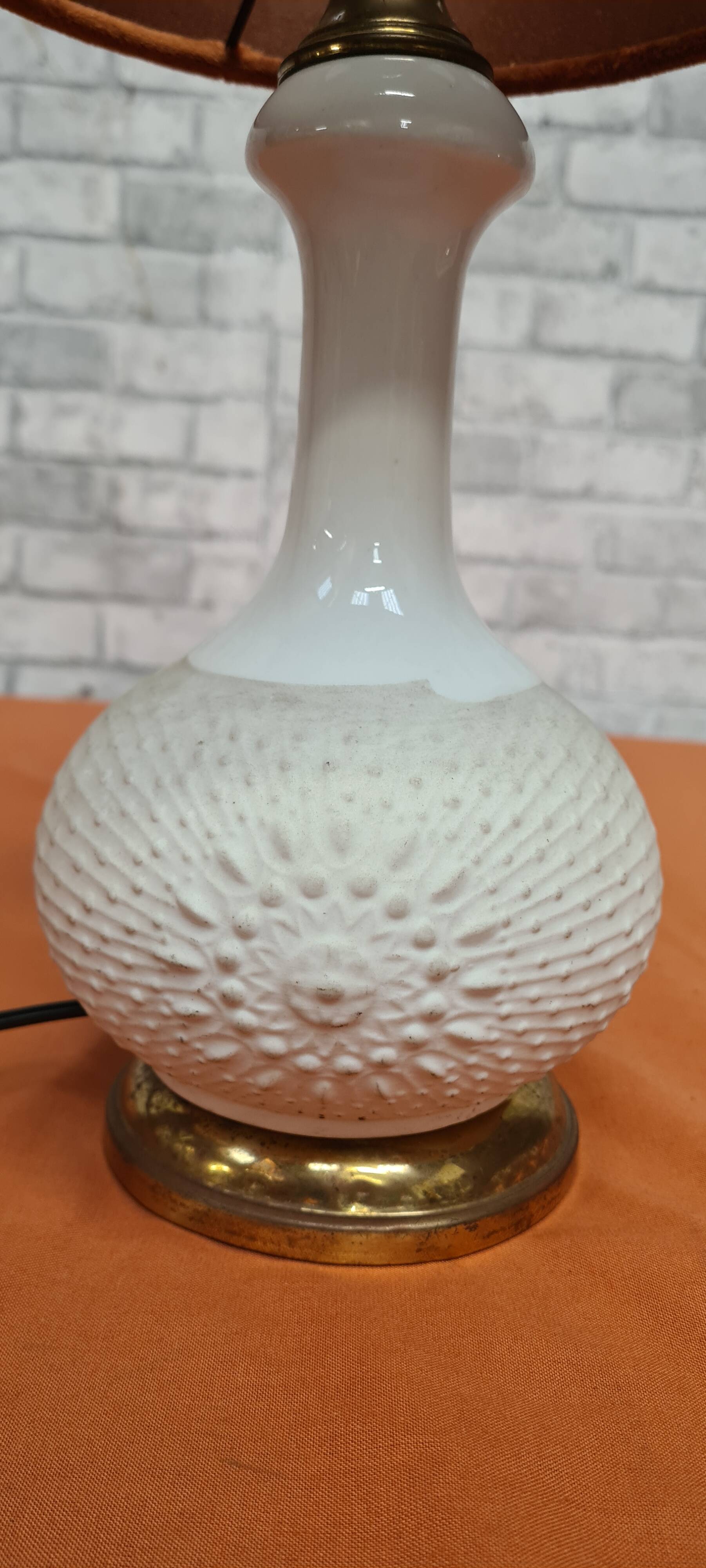 Ceramic lamp 1960 to 70 with velvet lampshade