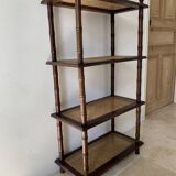 Vintage wooden shelf with cane, colonial style, 4 levels.