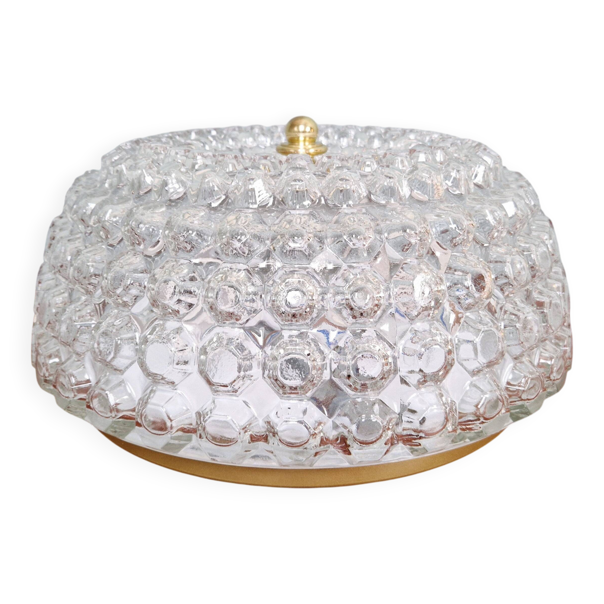 Large honeycomb glass ceiling light and brass, Glasshütte Limburg, 1970