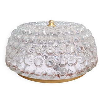 Large honeycomb glass ceiling light and brass, Glasshütte Limburg, 1970