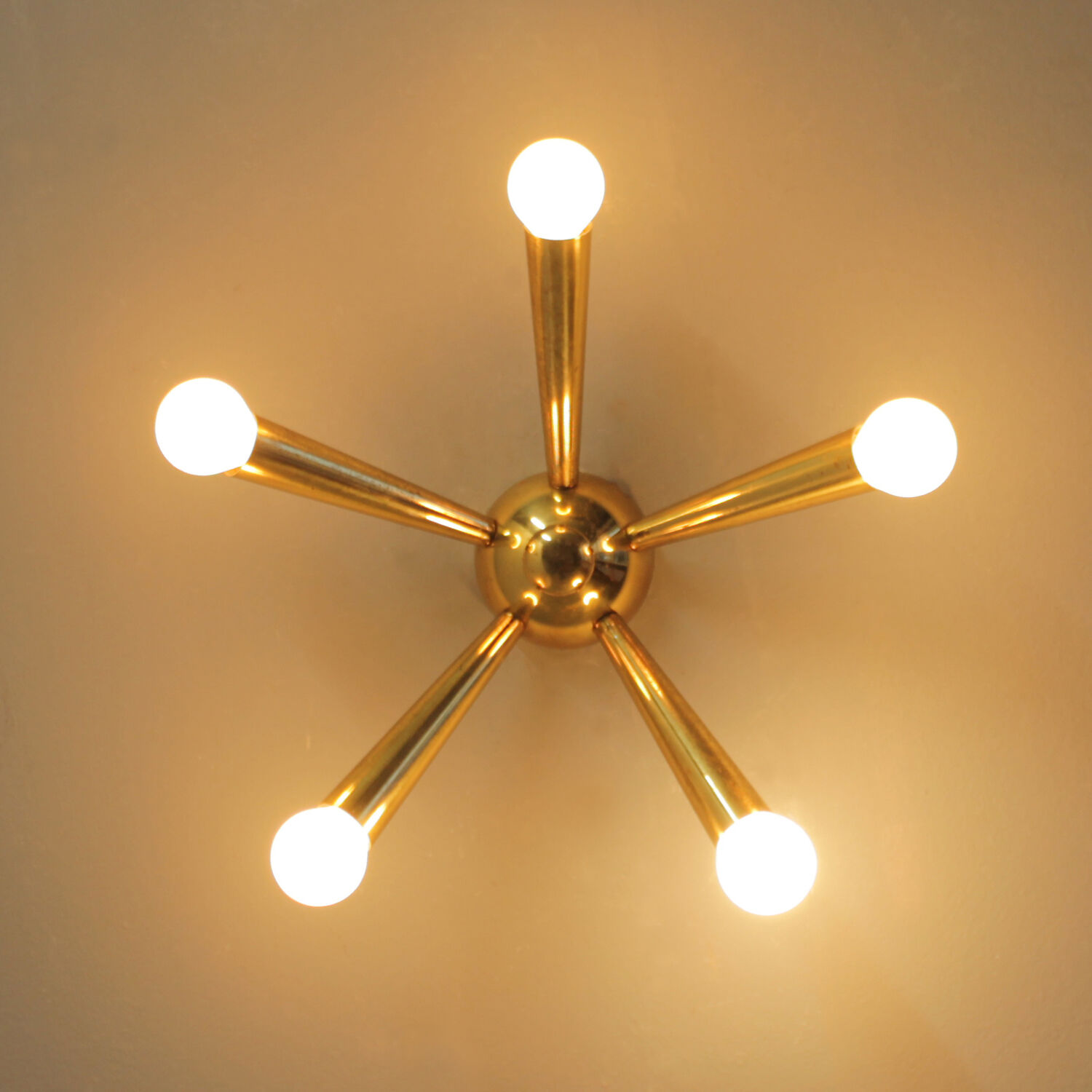 Italian Brass Star Burst Flush Mount in the manner of Arredoluce