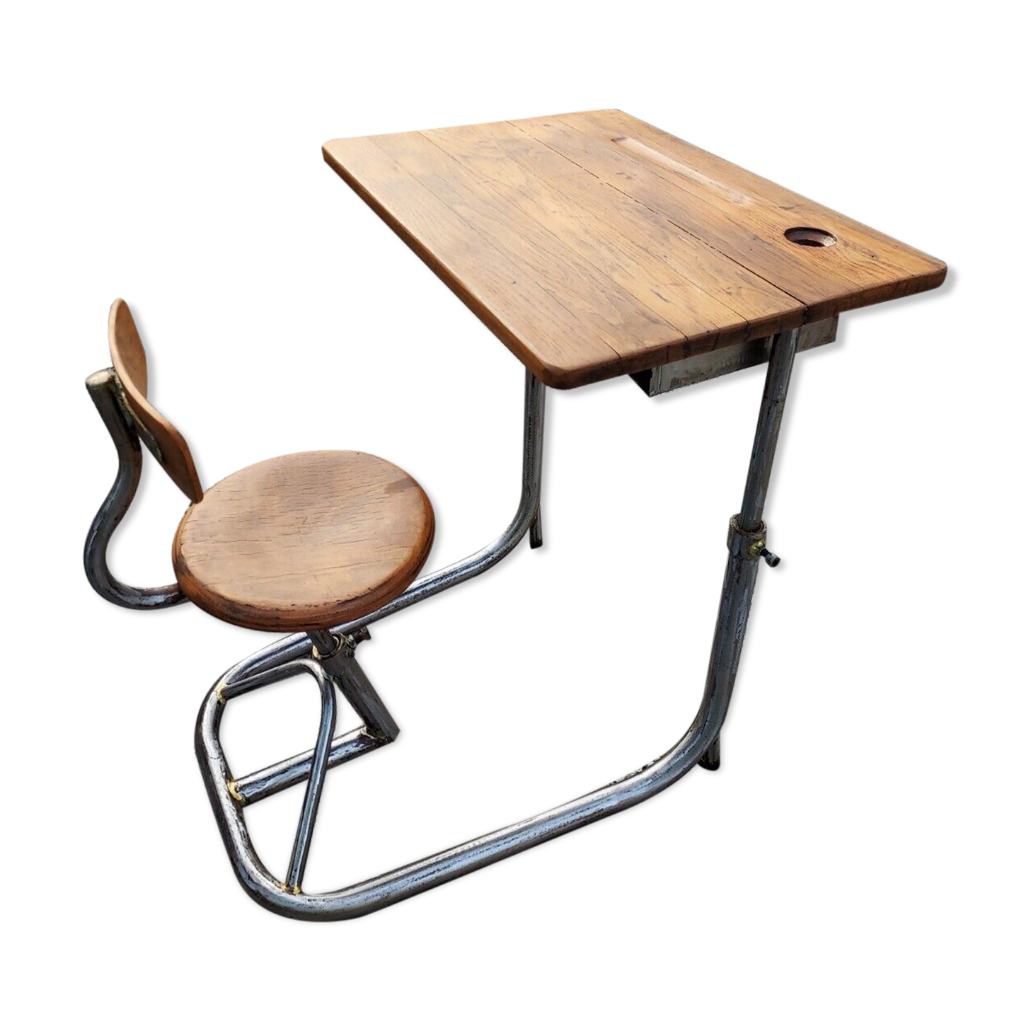 Vintage school desk in iron and wood