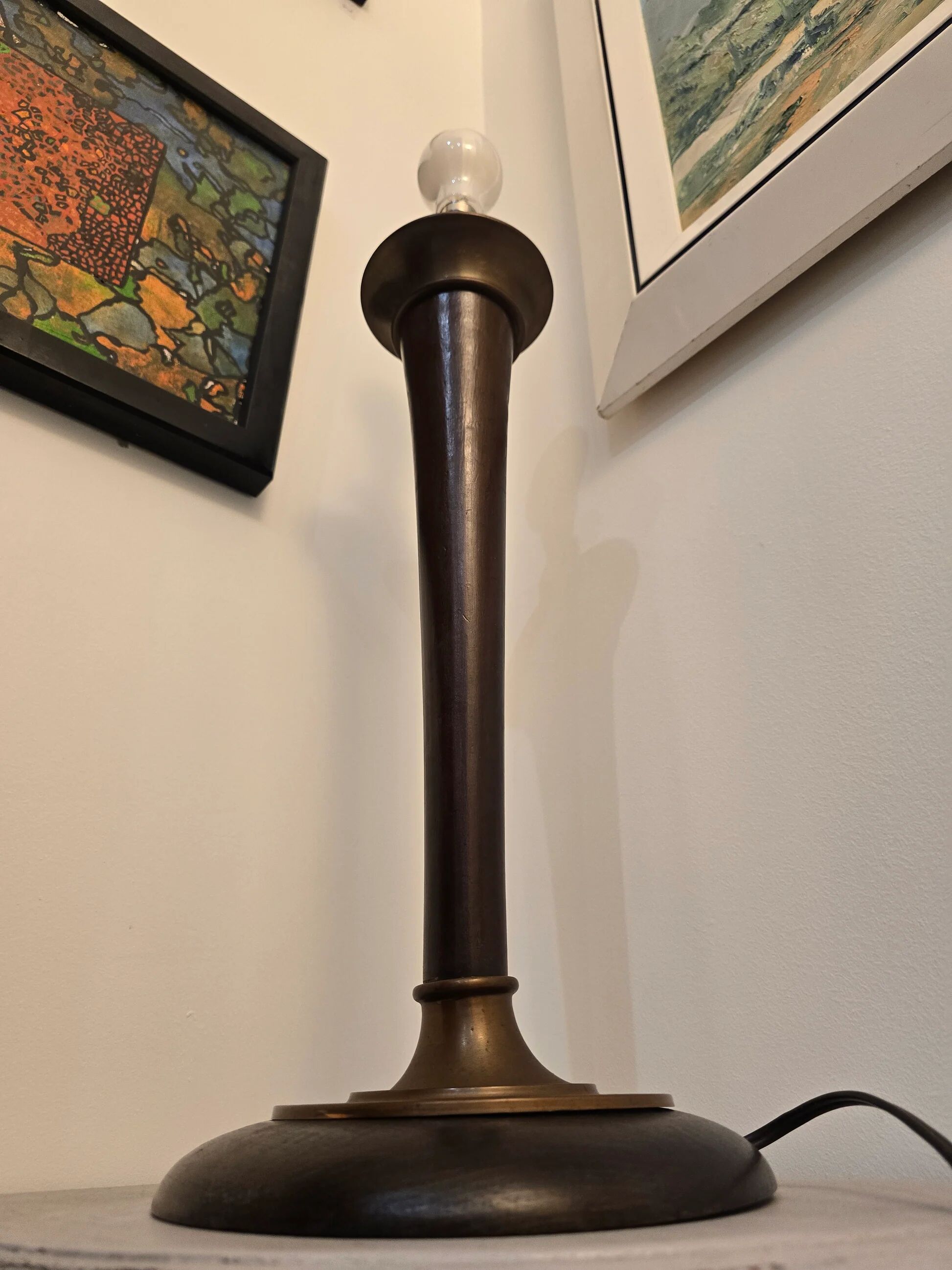 Vintage Scandinavian style lamp base in dark wood and bronze metal – 58 cm