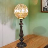Large wooden table lamp with Glass lampshade