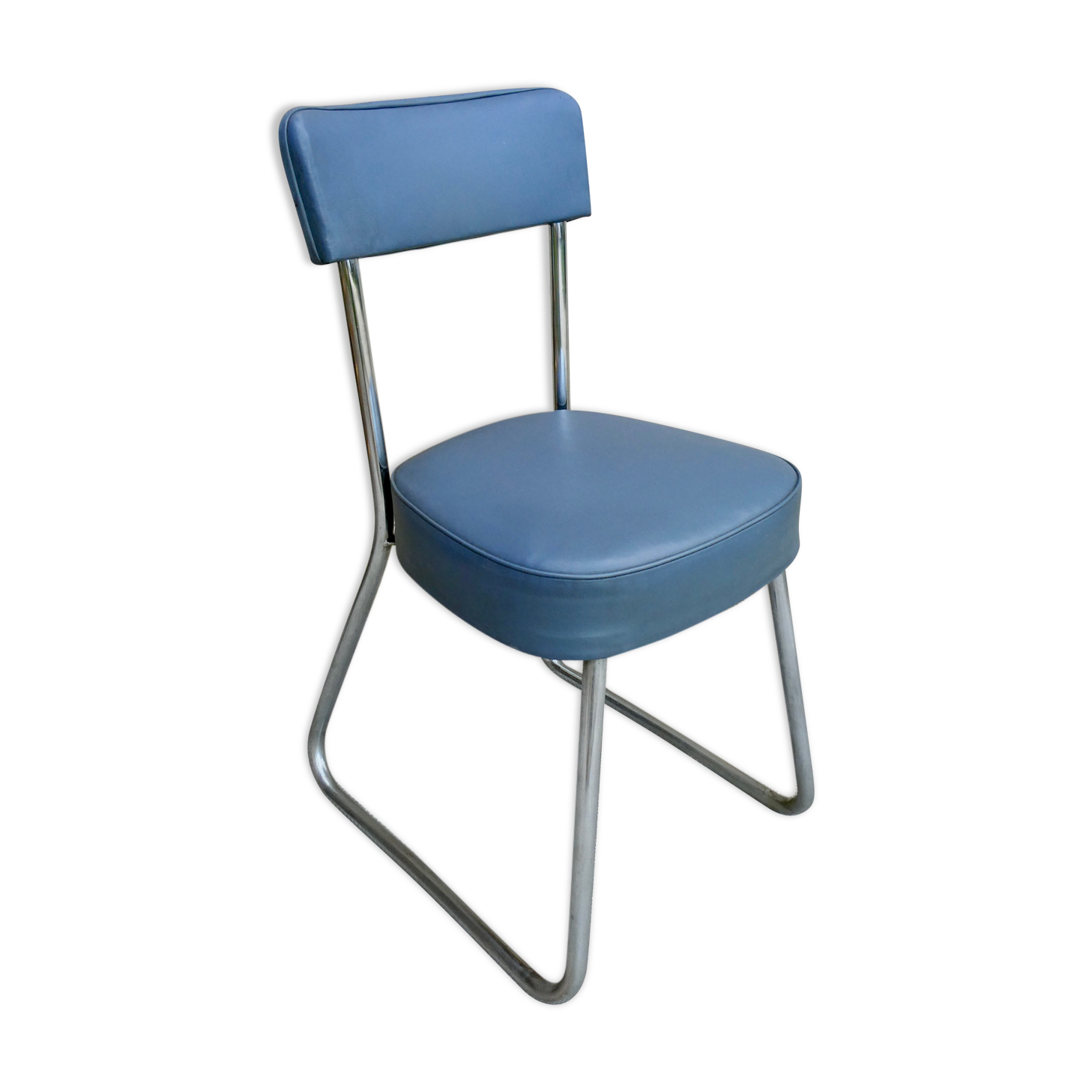 Ronéo office chair from the 60s, Skaï grey blue