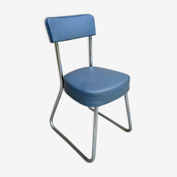 Chaise de bureau ronéo des années 60, skaï gris bleu