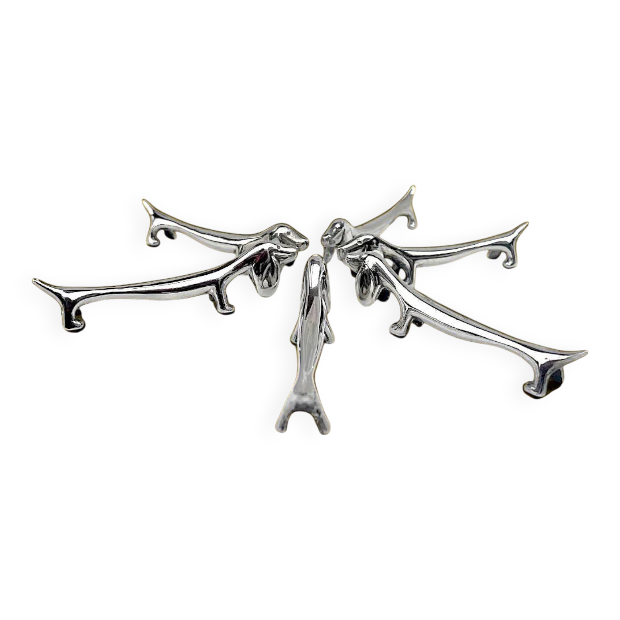 Vintage silver-plated dachshund knife rests – set of 6 – retro table decoration