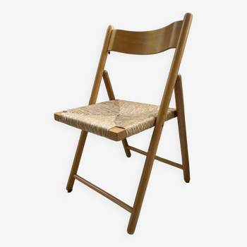 Beech and straw folding chair from the 80s