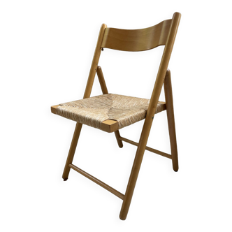 Beech and straw folding chair from the 80s