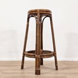 Ensemble de trois tabourets bar en rotin des années 1970