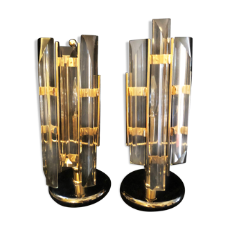 Pair of crystal lamps Venini 1980