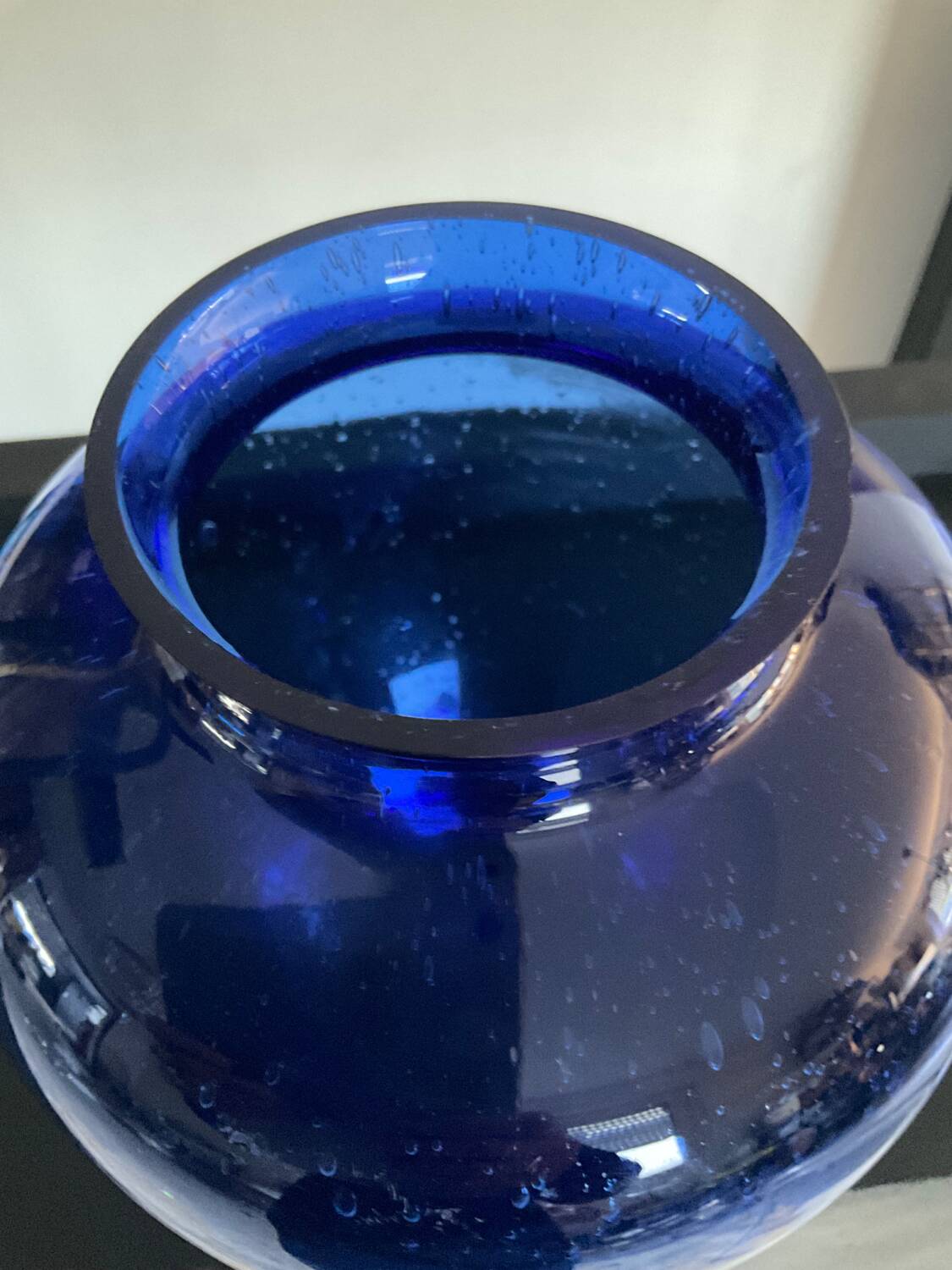 Vintage vase in cobalt blue bubbled glass paste