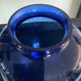 Vintage vase in cobalt blue bubbled glass paste