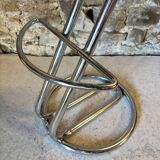 Pair of vintage 80s metal and faux leather bar stools