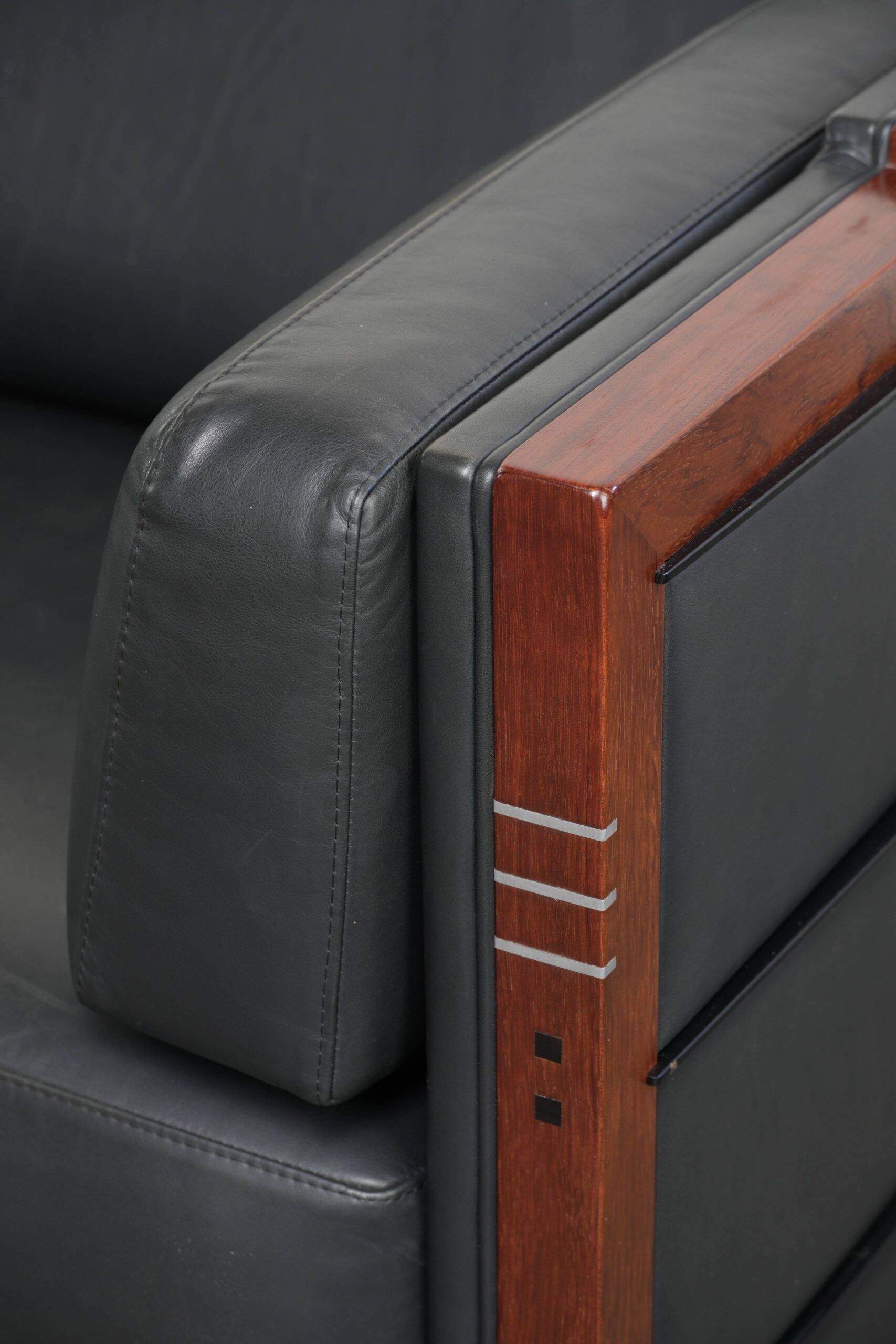 Timeless 3-seater Art Deco design sofa  upholstered in black cowhide leather