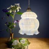 Vintage globe pendant light in white and blue opaline