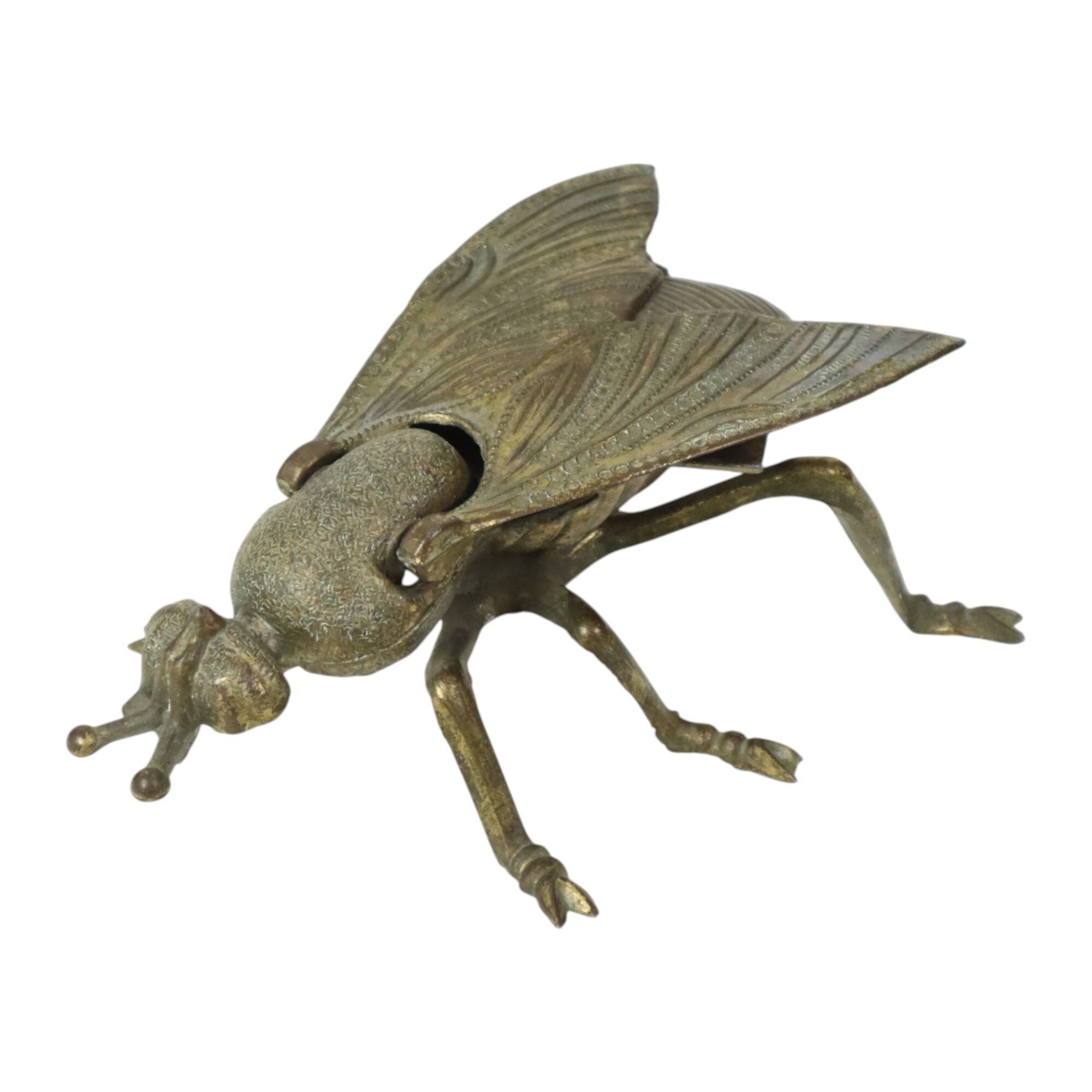 Vintage Copper Plated Fly Ashtray Figurine Italy 1960s