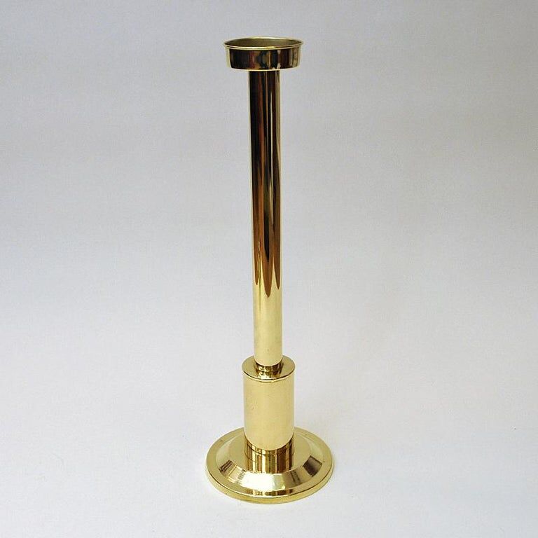 Norwegian Tall Odel Brass Candleholder with green shade 1960s