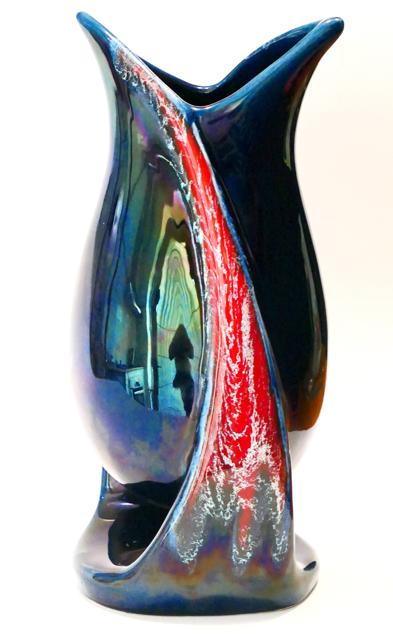 Vase Vallauris forme libre moderniste 1950-60 Bleu rouge