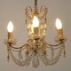 Vintage 4-Light Bronze, Glass & Crystal Chandelier with Amber Glass Drops