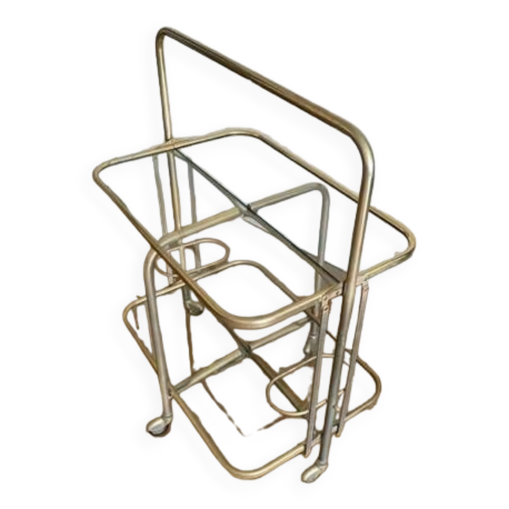 Brass and glass trolley from the 70s, foldable, perfect condition