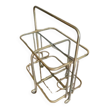 Brass and glass trolley from the 70s, foldable, perfect condition