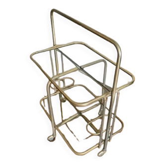 Brass and glass trolley from the 70s, foldable, perfect condition