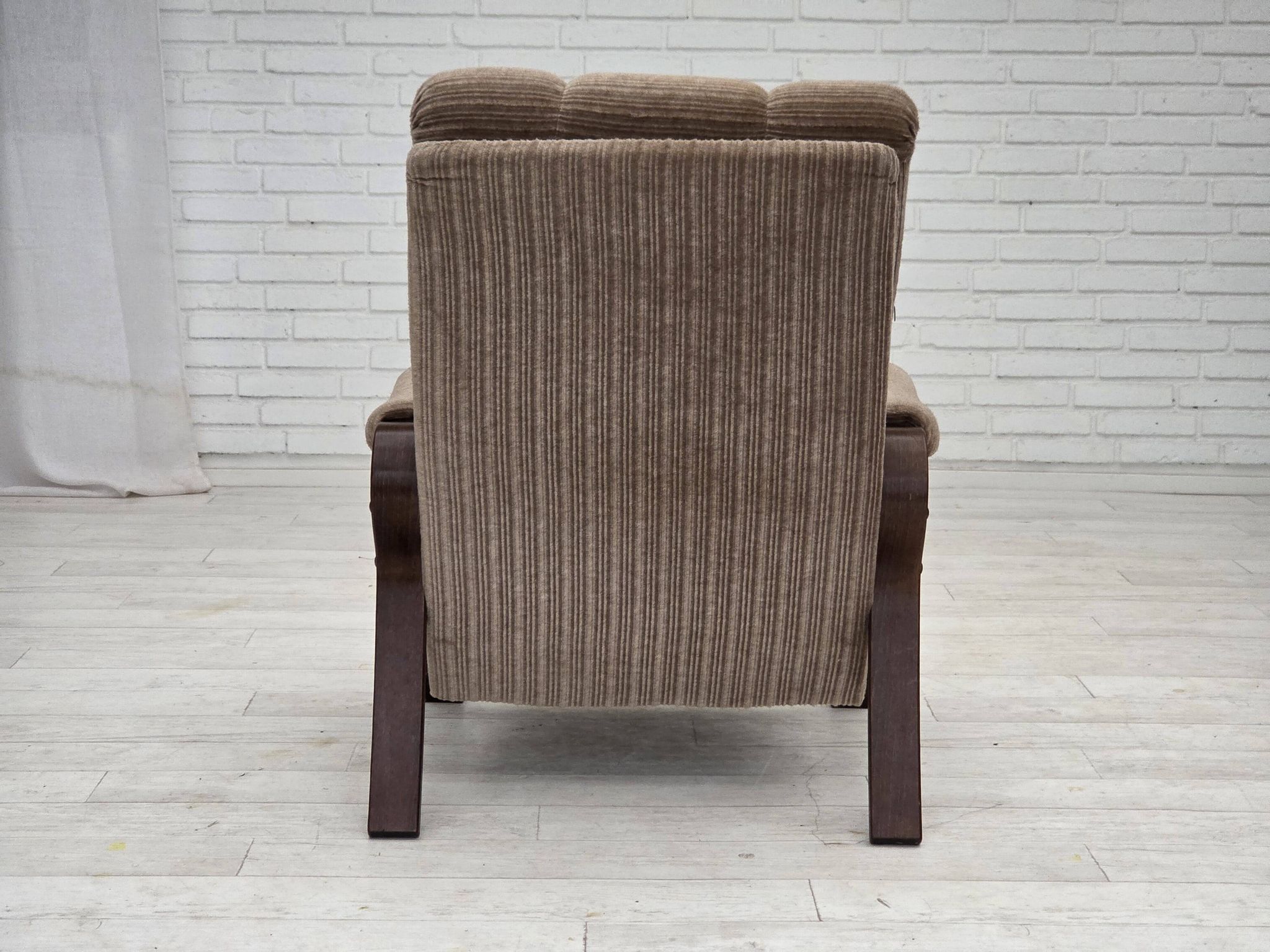 1970s, pair of Danish armchairs, brown furniture corduroy, beech wood.