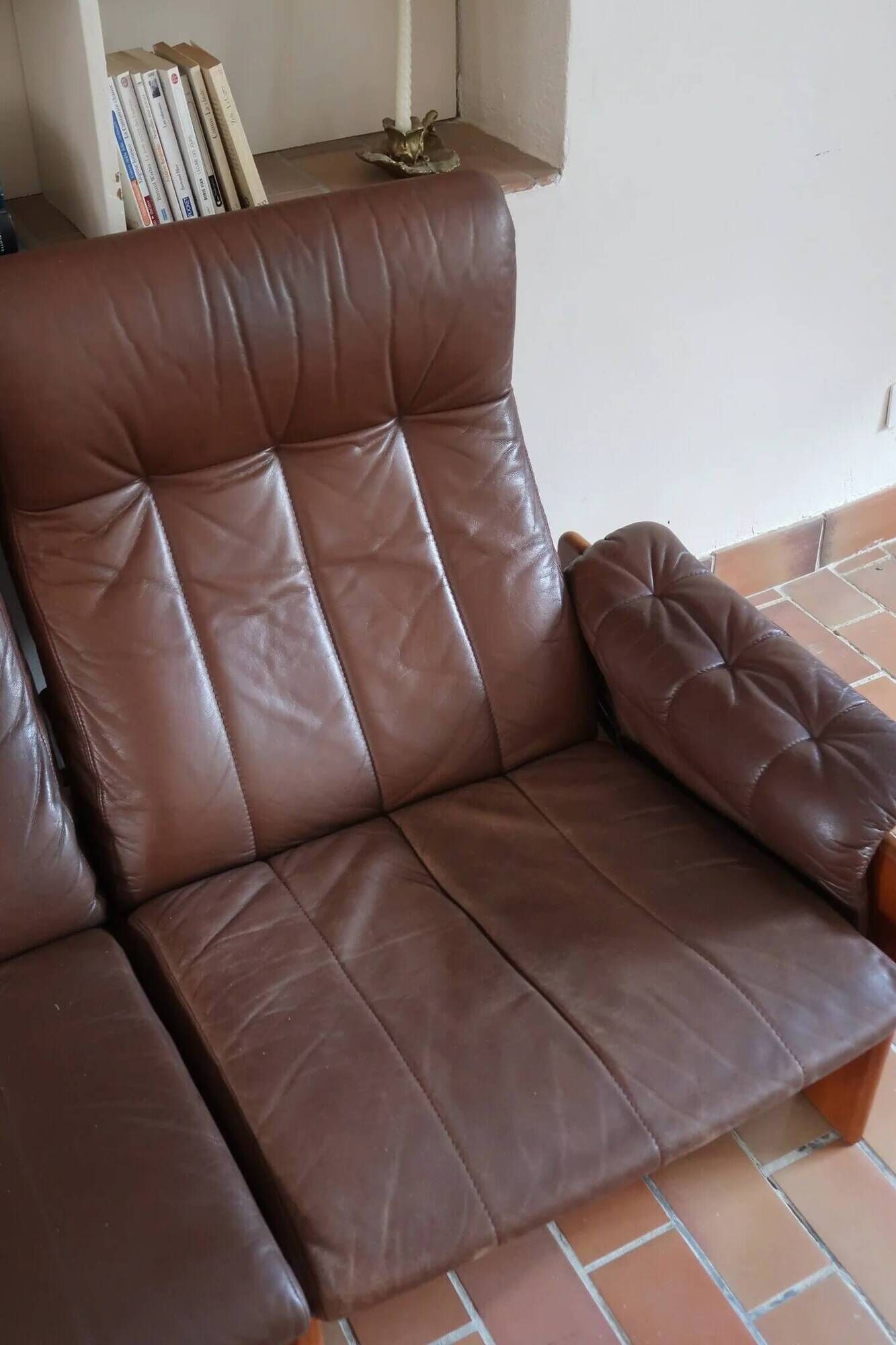 Brown leather 3-seater sofa, Sven Ellekaer for Skipper, 1982.