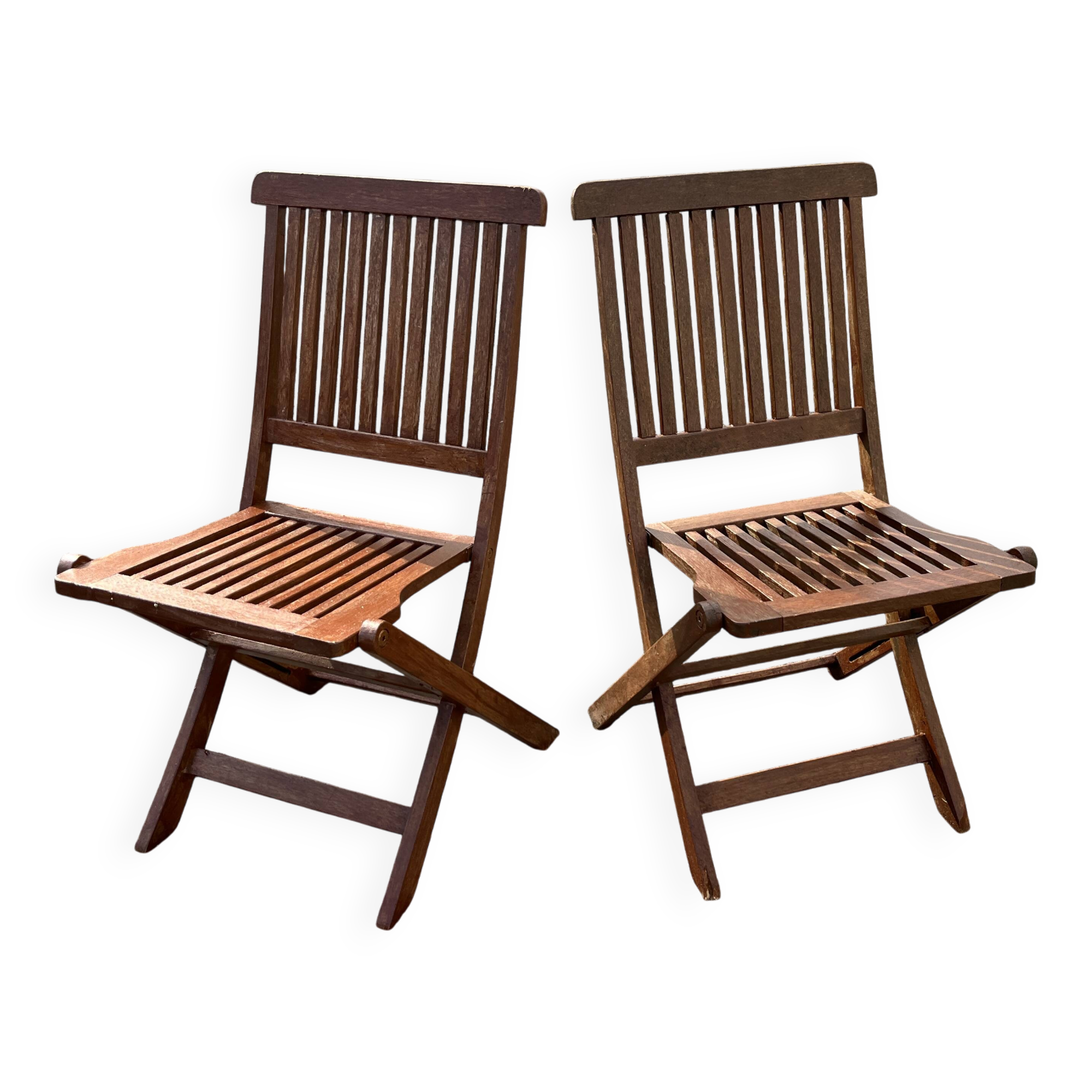 Set of 2 folding teak garden chairs