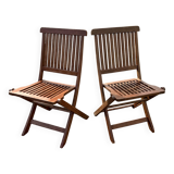 Set of 2 folding teak garden chairs