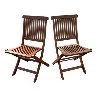 Set of 2 folding teak garden chairs