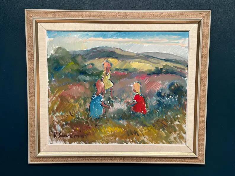 Original Swedish Oil on Canvas - "Children Playing" by Nils Sewerin (1920-1985) - Signed - Vintage and Framed - 77 × 66 cm (30.3" × 26")
