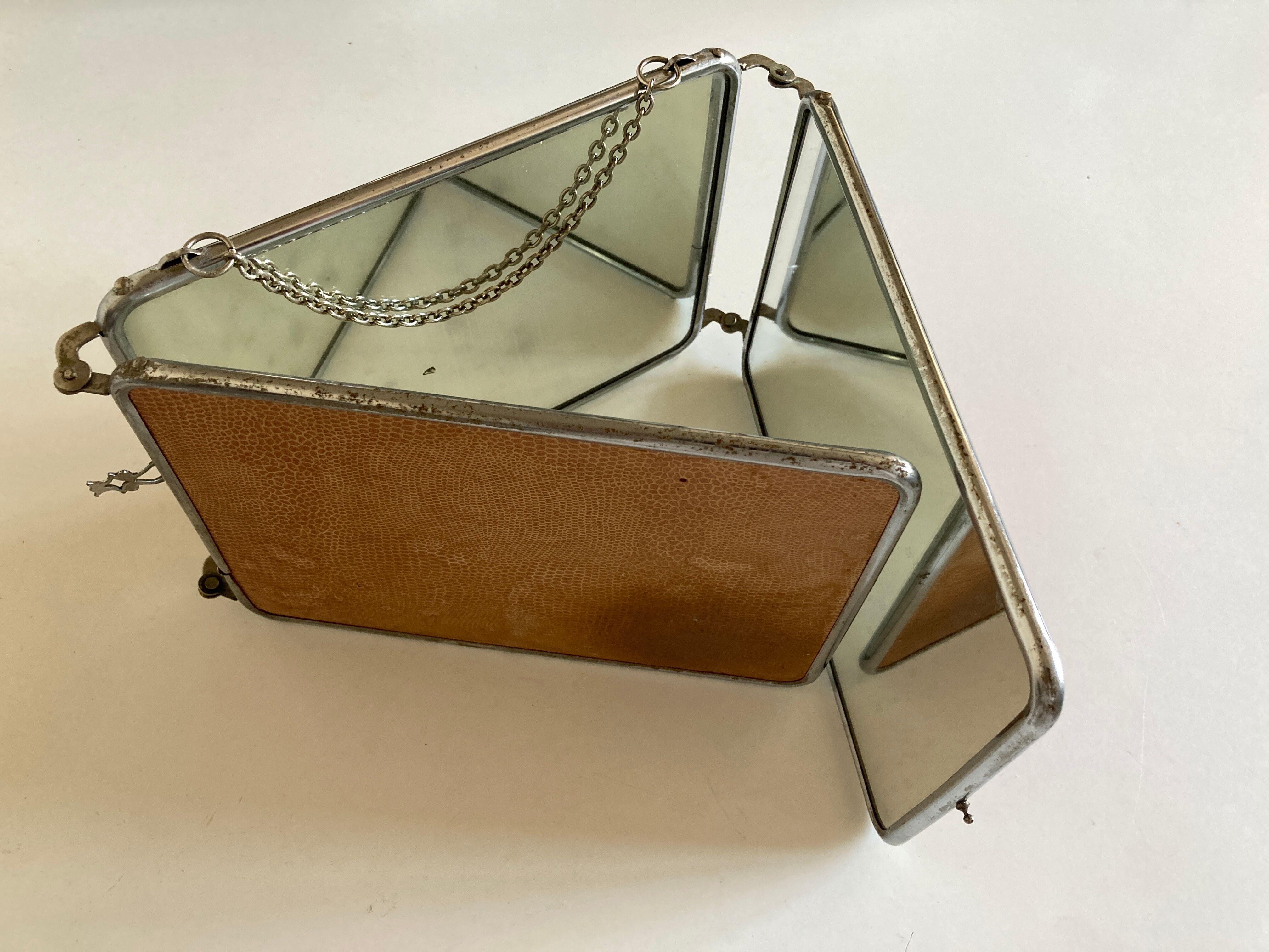 Miroir de barbier triptyque à l'italienne horizontal 1960 L69cm