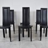 Vintage black leather dining chairs,  1980