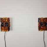 Pair of brutalist wall light in cut glass by Jean Simon Labret