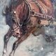 Peinture à l'huile vintage originale de cheval, grande œuvre d'art équestre signée pour mur.