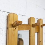 Wall-mounted coat rack, mountain style, pine, honey colour, 1970.