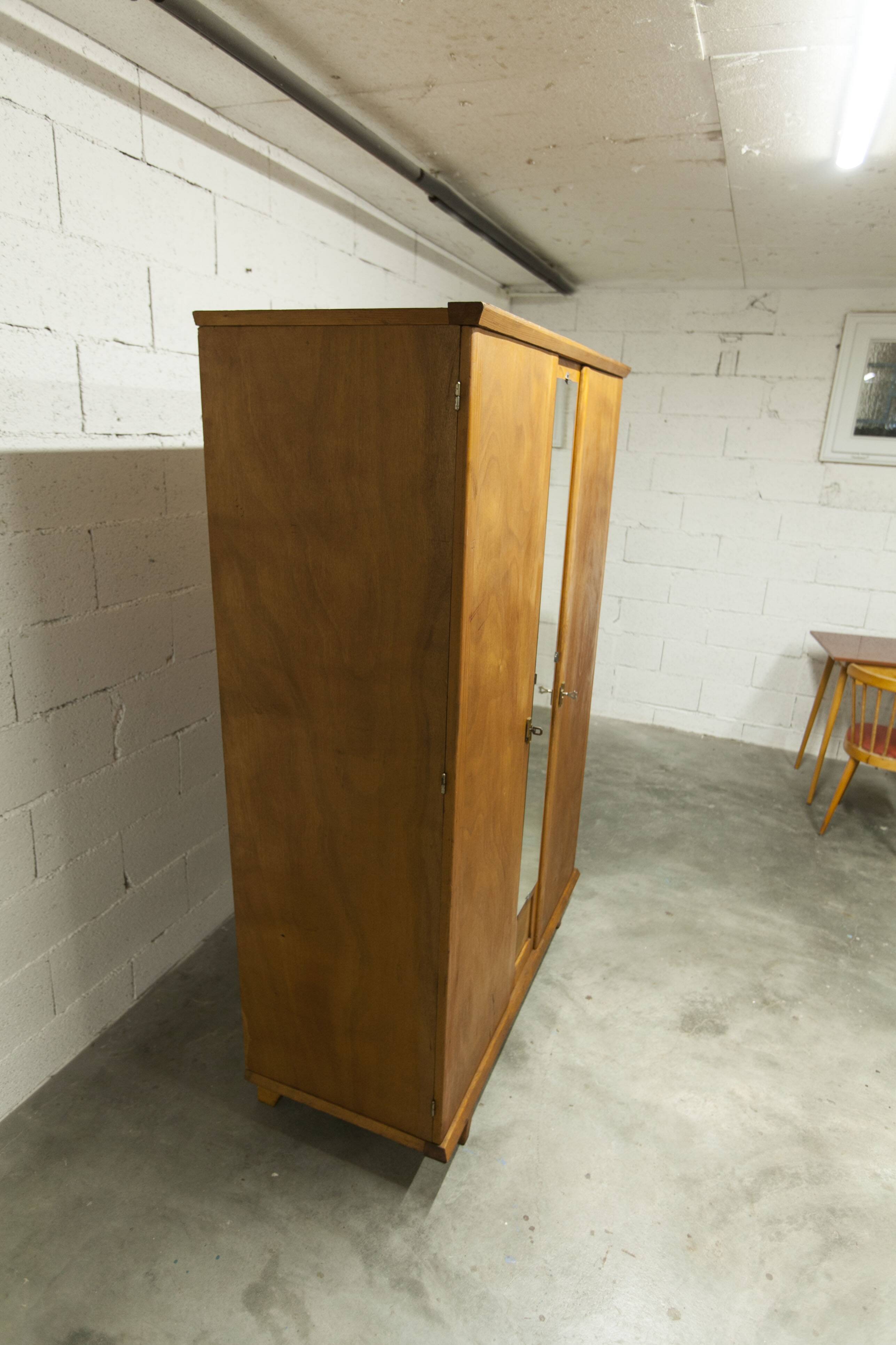1950s Parisian wardrobe with mirror, 135 x 19 cm