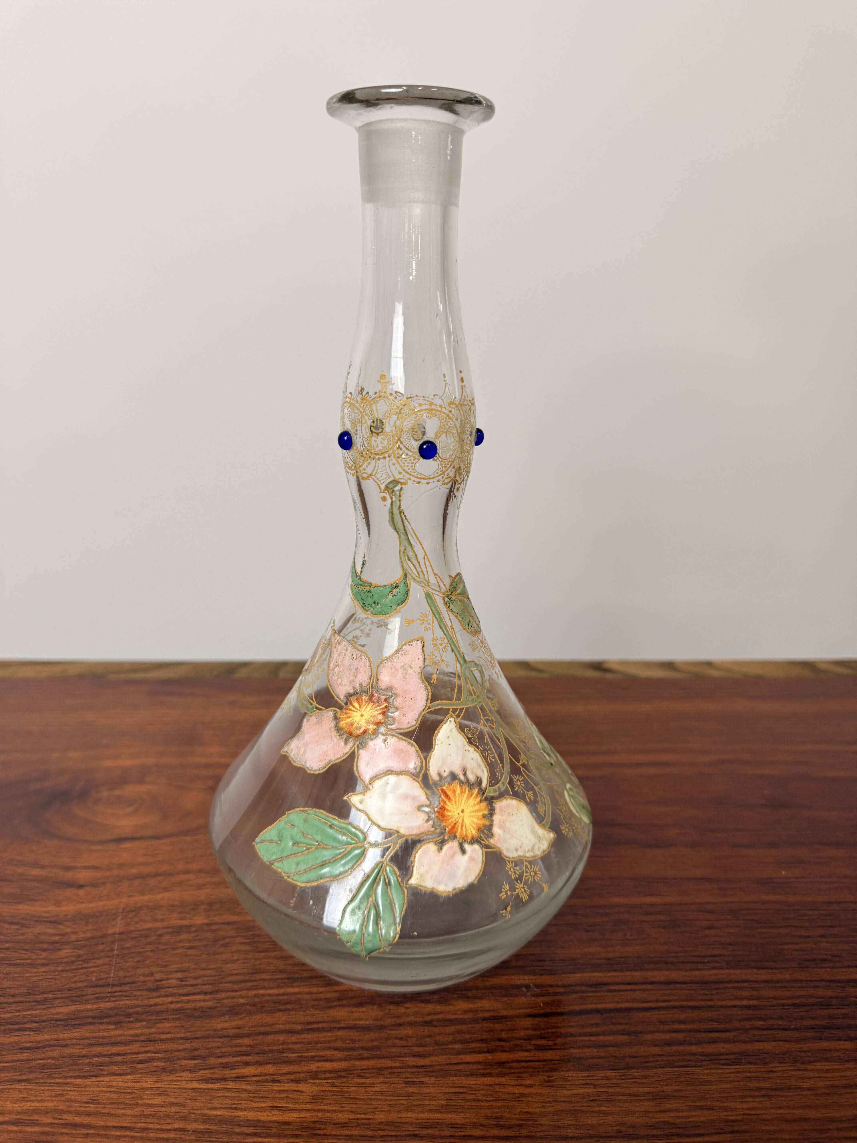 Antique Legras carafe – Enamelled glass with floral decoration – Art Nouveau