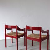 2 red Vico Magistretti “Carimate” style armchairs | Italy | 1970s