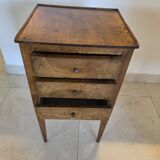 Small Louis XVI period bedside table / chest of drawers in walnut with 3 drawers