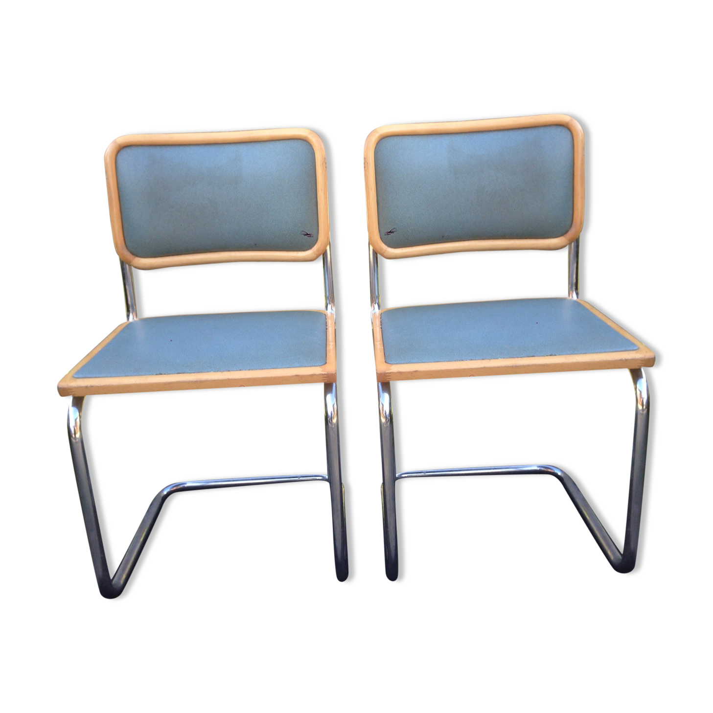 Pair of chairs B 32 Cesca Skaï blue by Marcel Breuer vintage 1960